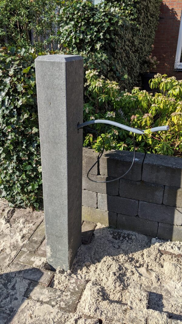 EV charger pedestal with zappi wallbox installation and cable hole